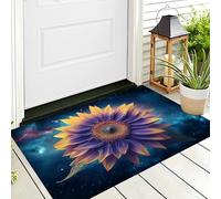 ALTCIRNMD Front Door Mat Indoor Outdoor Entrance,3D Blue Yellow Starry Sky Sunflower All-Weather Doormat,Landscape Plants Rugs,Easy Clean Patio Porch Entryway Mat For Home Yard Floor,80X120Cm