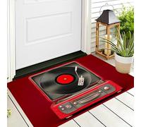 ALTCIRNMD Front Door Mat Indoor Outdoor Entrance,3D Red Black Vinyl Record Player All-Weather Doormat,Retro Metal Rugs,Easy Clean Patio Porch Entryway Mat For Home Yard Floor,40X60Cm