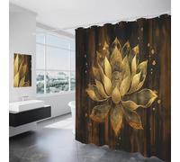 ALTCIRNMD Golden Lotus Shower Curtain Sets With Hooks,Raindrops Bath Curtain,Mystical Flower Waterproof Fabric Shower Curtains 240 X 200 Cm