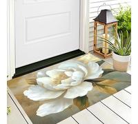 ALTCIRNMD Golden White Peony Flowers Door Mats Indoor,Soft Low Pile Front Doormats,Oil Painting Plants Print Non-Slip Entrance Floor Rug,Carpet Kitchen Laundry Bathroom Bedroom Living Room,50X80Cm