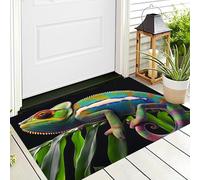 ALTCIRNMD Green Leaf Chameleon Indoor Doormat Bath Rugs Non Slip,Washable Cover Carpets Mat Home Decor Tropical Animals For Kitchen Bedroom Toilet Floor Rug Entry Patio 90X150Cm