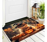 ALTCIRNMD Halloween Door Mat Orange-Yellow Pumpkin Cat Welcome Mats Profile Absorbent Front Back Doormat Non Slip Rugs Carpet Fantasy Animals For Home Indoor Outdoor Entrance,60X90Cm