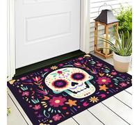 ALTCIRNMD Halloween Welcome Door Mat,Red Flower Skull Illustration Art Front Outdoor Doormat Outside Entrance Porch Non Slip Rubber Rug Autumn Thanksgiving Farmhouse Decor,70X100Cm