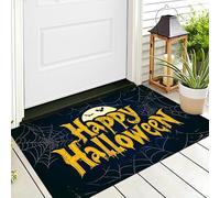 ALTCIRNMD Halloween Welcome Door Mat,Yellow Black Spider Web Text Weird Illustrations Front Outdoor Doormat Outside Entrance Porch Non Slip Rubber Rug Autumn Thanksgiving Farmhouse Decor,50X80Cm