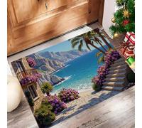 ALTCIRNMD Hydrangea Beach Mediterranean Scenery 50X80Cm Machine Washable Non-Slip Low Pile Indoor/Outdoor Rug - Waterproof Entrance Mat For Hallway,Kitchen,Front Door,Purple-Blue