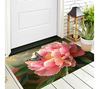 ALTCIRNMD Indoor Door Mats 40X60Cm Pink Green Butterfly Peony Pattern Entrance Rug Soft Low-Profile Inside Doormats Fantasy Oil Painting For Entryway Hallway Kitchen Bedroom Laundry Room Home Decor