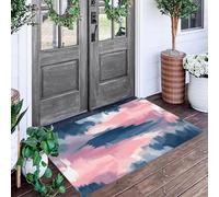 ALTCIRNMD Ink Brushstrokes Doormat Powder Blue Retro Abstract Welcome Front Porch Decor Doormat For The Entrance Way Personalized Rugs Backing Non Slip Doormats, 80X120Cm