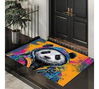 ALTCIRNMD Ink-Splattered Panda Street Graffiti Style 50X80Cm Machine Washable Non-Slip Low Pile Indoor/Outdoor Rug - Waterproof Entrance Mat For Hallway,Kitchen,Front Door,Yellow Blue