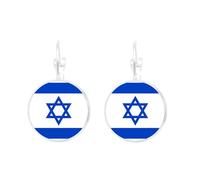 ALTCIRNMD Israel Flag Dangling Stud Earrings - Hip-Hop Glass Dome Charm Dangling Stud Earrings,Fashion Israeli Patriotic Dangle Earrings Jewelry For Women Gifts,2.8Cm×1.5Cm