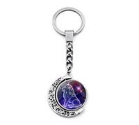 ALTCIRNMD Leo 12 Zodiac Sign Luminous Keychain Keyring - Double Sided Rotation Moon Pendant Blue Starry Sky Taurus Gemini Cancer Birth Sign Keychain,Fashion Crescent Pendant Car Bag Ornament