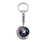ALTCIRNMD Leo Zodiac Symbol Keychain - 12 Zodiac Sign Keychain Double Sided Rotating Crescent Moon Pendant Pendant,Double Sided Glass Swivel Key Chain For Men Women Birthday Gift