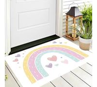 ALTCIRNMD Love Rainbow Door Mat Indoor 40X60Cm,Pink Green Entrance Doormat Inside,Non-Slip Backed Entryway Floor Carpet,Soft Cartoon Art Small Rug For Hallway Kitchen Bedroom