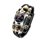 ALTCIRNMD Luminous Twelve Constellations Bracelet - Retro Time Gem Zodiac Badge Bangles Adjustable Leather Beaded Wristband,Charm Chic Punk Jewelry Men Women Good Luck Accessories,Aquarius