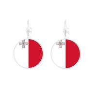 ALTCIRNMD Malta Flag Dangle Earrings - Charm Round Design Flag Dangling, Cross Pattern Stud Earrings Ornament, Hip Hop Maltese Flag Drop Earrings Jewelry For Ladies,2.8Cm×1.5Cm