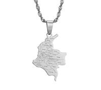 ALTCIRNMD Map Of Colombia Necklace,With National Boundaries Vintage Pattern,Colombia Map Jewelery Colombia Outline Pendant Necklace Gifts For Women Men Trend Party Gift Fashion Jewelry,White,50Cm