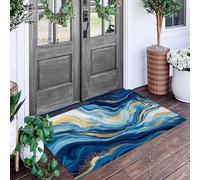 ALTCIRNMD Marble Lines Doormat Blue White Light Luxury Abstract Welcome Front Porch Decor Doormat For The Entrance Way Personalized Rugs Backing Non Slip Doormats, 60X90Cm