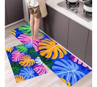 ALTCIRNMD Multicolor Colorful Leaves Kitchen Rug Sets,2 Piece Kitchen Mats,Jungle Illustrations Non Slip Washable Runners Floor Mat For Cooking Area Laundry Room Hallway 45 * 75Cm+45 * 150Cm