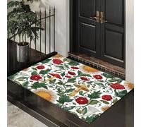 ALTCIRNMD Mushroom Floral Doormat Red Green Botanical Illustrations Welcome Front Porch Decor Doormat For The Entrance Way Personalized Rugs Backing Non Slip Doormats, 80X120Cm