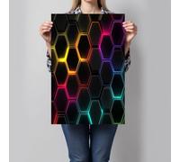 ALTCIRNMD Neon Hexagon Canvas Wall Art, Multicolor Poster, Cyberpunk Style Wall Decor For Living Room Bedroom Office 60X90Cm Unframed