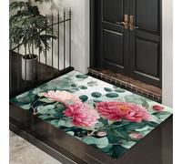 ALTCIRNMD Peony Eucalyptus Leaf Watercolor Botanical 80X120Cm Machine Washable Non-Slip Low Pile Indoor/Outdoor Rug - Waterproof Entrance Mat For Hallway, Kitchen, Front Door, Pink Green