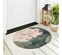 ALTCIRNMD Pink Green Circle Lotus Indoor Doormat Bath Rugs Non Slip,Washable Cover Carpets Mat Home Decor Ink Plants For Kitchen Bedroom Toilet Floor Rug Entry Patio 50X80Cm