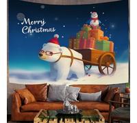 ALTCIRNMD Polar Bear Christmas Cart Wall Hanging Cartoon Scenery Poster Tapestry - 40Inx60In Boho Aesthetic Wall Tapestry Beach Throw Blanket Tapestreis For Yoga Meditation Mat Living Bedroom Décor
