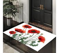ALTCIRNMD Poppy Branches Leaves Botanical Illustrations 50X80Cm Machine Washable Non-Slip Low Pile Indoor/Outdoor Rug - Waterproof Entrance Mat For Hallway, Kitchen, Front Door, Red White