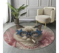 ALTCIRNMD Powder Blue Spectacled Siamese Cat Round Area Rug Kids 3D Individual Animals Living Room Rugs For Bedroom Carpet Modern Floor Mat Accent Rug Family And Pet Cafe Office Decor,180Cm
