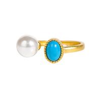 ALTCIRNMD Retro Adjustable Rings For Women Girls - /Ethnic Style Pearl Blue Turquoise Asymmetric/Rings - Statement Natural Stone Rings Open Ring Gift With Jewelry Box,Blue,Adjustable