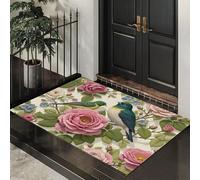 ALTCIRNMD Rose Bird Doormat Blue-Green Victoria Illustration Welcome Front Porch Decor Doormat For The Entrance Way Personalized Rugs Backing Non Slip Doormats, 40X60Cm