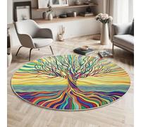 ALTCIRNMD Round Area Rugs 100Cm Living Room,Abstract Line Tree Pattern Soft Washable Non Slip Circle Carpet Natural Colors For Bedroom Nursery Kitchen Home Decor,Multicolor