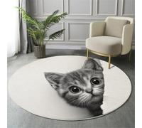 ALTCIRNMD Round Area Rugs 100Cm Living Room,Simple Kitten Pattern Soft Washable Non Slip Circle Carpet Cute Animals For Bedroom Nursery Kitchen Home Decor,Black Gray
