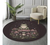 ALTCIRNMD Round Area Rugs 120Cm Living Room,Mushroom Frog Pattern Soft Washable Non Slip Circle Carpet Psychedelic Animals For Bedroom Nursery Kitchen Home Decor,Pink Green