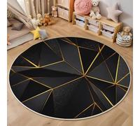 ALTCIRNMD Round Area Rugs 60Cm Living Room,Linear Marble Pattern Soft Washable Non Slip Circle Rug Geometric Art For Bedroom Nursery Kitchen Home Decor,Black And Gold