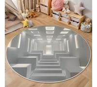 ALTCIRNMD Round Area Rugs 60Cm Living Room,Three-Dimensional Space Pattern Soft Washable Non Slip Circle Rug Solid Geometry For Bedroom Nursery Kitchen Home Decor,White