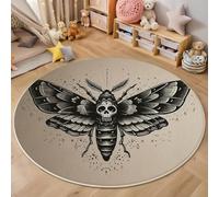 ALTCIRNMD Round Area Rugs 80Cm Living Room,Death'S-Head Moth Pattern Soft Washable Non Slip Circle Rug Dark Insects For Bedroom Nursery Kitchen Home Decor,Grayish Black