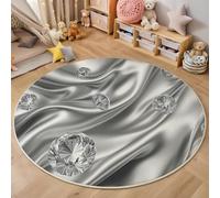 ALTCIRNMD Round Area Rugs 80Cm Living Room,Diamond Lines Pattern Soft Washable Non Slip Circle Rug Luxury Art For Bedroom Nursery Kitchen Home Decor,Silver