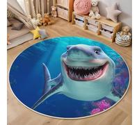 ALTCIRNMD Round Rug,100Cm 3D Blue Coral Shark Office Rug,Marine Life Foldable Wrinkle-Free Low Pile Carpet,For Living Room Bedroom Kitchen Apartment Welcome Entrance Durable Rugs