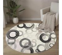 ALTCIRNMD Round Rug 100Cm Circle Lines Washable Black White Circle Rug Simple Abstract Print Non Slip Carpet For Living Room Dining Room Bedroom Entryway