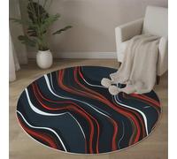 ALTCIRNMD Round Rug 120Cm Wavy Lines Washable Black Red Circle Rug Abstract Texture Print Non Slip Carpet For Living Room Dining Room Bedroom Entryway
