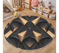 ALTCIRNMD Round Rug,140Cm 3D Ash Gold Symmetrical Triangle Office Rug,Minimalism Foldable Wrinkle-Free Low Pile Carpet,For Living Room Bedroom Kitchen Apartment Welcome Entrance Durable Rugs