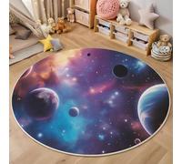 ALTCIRNMD Round Rug,160Cm 3D Blue Color Planet Office Rug,Sci-Fi Universe Foldable Wrinkle-Free Low Pile Carpet,For Living Room Bedroom Kitchen Apartment Welcome Entrance Durable Rugs