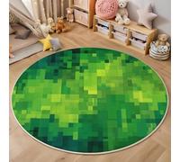 ALTCIRNMD Round Rug,160Cm 3D Green Simple Blocks Office Rug,Pixel Geometry Foldable Wrinkle-Free Low Pile Carpet,For Living Room Bedroom Kitchen Apartment Welcome Entrance Durable Rugs
