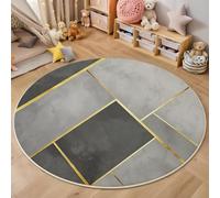 ALTCIRNMD Round Rug,180Cm 3D Ash Gold Line Geometry Office Rug,Abstract Geometry Foldable Wrinkle-Free Low Pile Carpet,For Living Room Bedroom Kitchen Apartment Welcome Entrance Durable Rugs