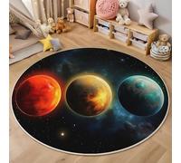ALTCIRNMD Round Rug,200Cm 3D Red And Blue Color Planet Office Rug,Cosmic Scenery Foldable Wrinkle-Free Low Pile Carpet,For Living Room Bedroom Kitchen Apartment Welcome Entrance Durable Rugs