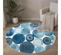 ALTCIRNMD Round Rug 80Cm Circle Watercolor Washable Blue White Circle Rug Fresh Simple Print Non Slip Carpet For Living Room Dining Room Bedroom Entryway