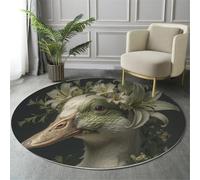 ALTCIRNMD Round Rugs For Living Room 100Cm,White-Green Lily Goose Washable Circle Area Rugs For Bedroom,Non Slip Soft Low Pile Fashion Animals Circular Carpet For Kids Room Kitchen Office Dining Room
