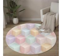 ALTCIRNMD Round Rugs For Living Room 180Cm, Rhombus Square Pattern Circle Rug Machine Washable Solid Geometry Carpet Floor Rugs Non Slip Soft Carpet Rug For Bedroom Kitchen Home Decor, Powder Blue