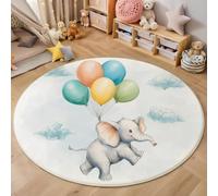 ALTCIRNMD Round Rugs Living Room 80Cm,Balloon Elephant Pattern Area Rugs,Machine Washable Non-Slip Carpet,Low Pile Non-Shedding Watercolor Animals Pattern Design Dining Room,Bedroom,White