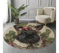 ALTCIRNMD Rugs Living Room Round 100Cm Black Green Green Leafy Carrot Rabbit Washable Circle Area Rugs Oil Painting Of Animals Anti Slip Carpet Mat For Kitchen Dining Room Kids Bedroom Room Hallway